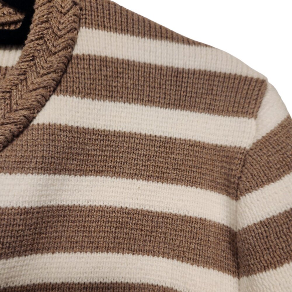 J Crew Striped Cotton Cardigan Size S Taupe & White Knitted Cotton - Picture 5 of 8